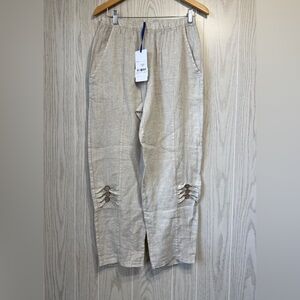 Tempo Paris beige Italian linen cropped pants size S NWT